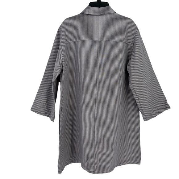 Abigail Heche Striped Collared Linen Shirt Dress With Pockets Size Medium - Picture 3 of 4